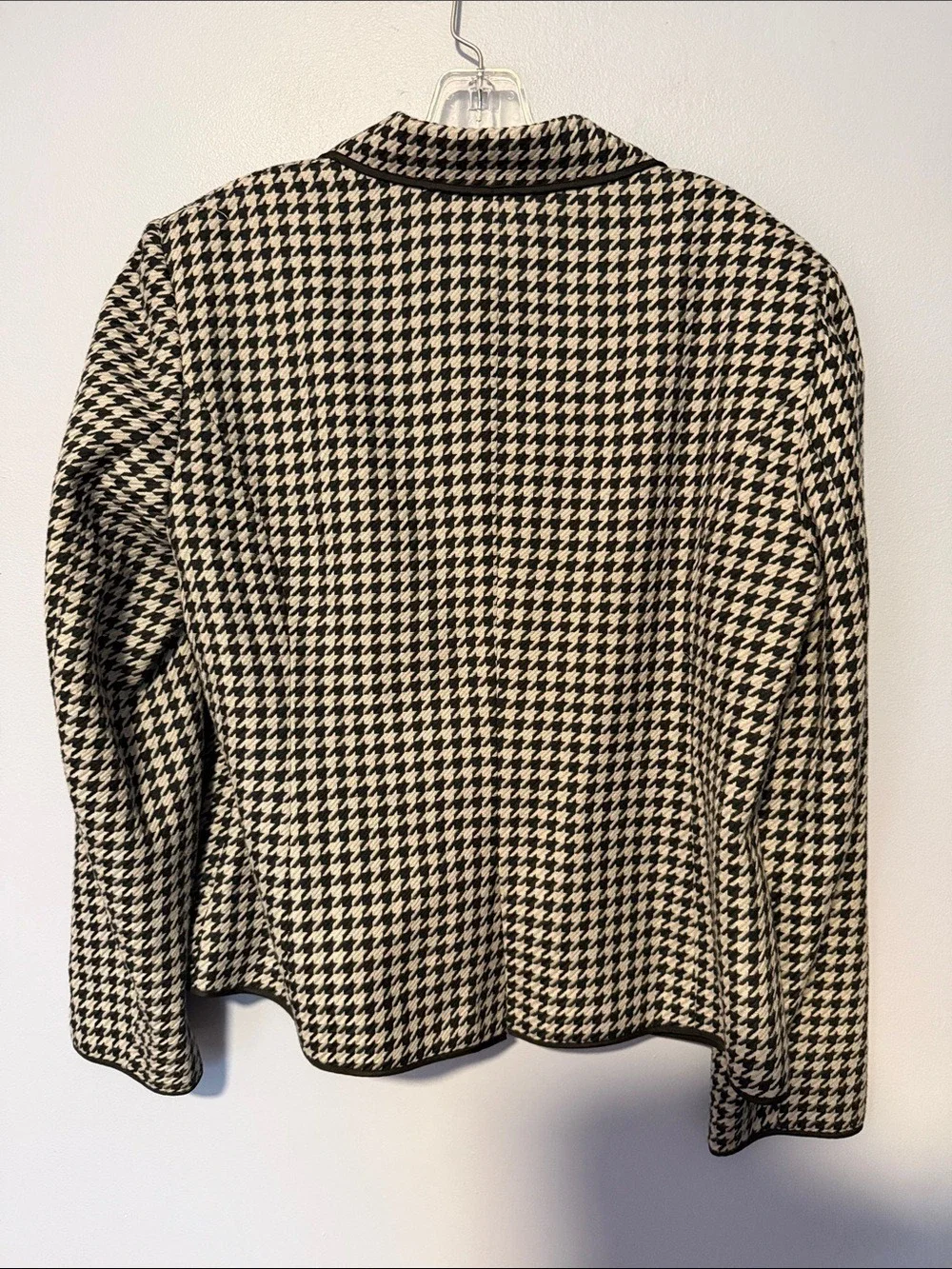 Monterey Bay Houndstooth Blazer Black Gray Piped Trim Tailored Sz 16 - Picture 7 of 9